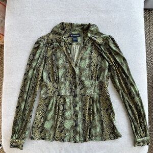 I.N.C. International Concepts Green Snakeskin Print Long-sleeved Blouse Size M*